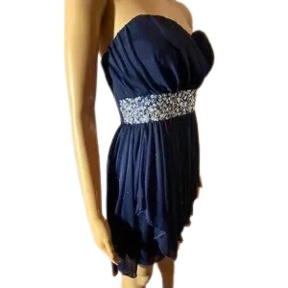 Sequin Hearts High Low Strapless Sequins Waist Navy Prom Homecoming Dress Size 5 - Picture 6 of 6